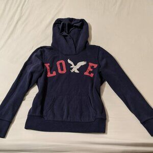 American Eagle Outfitters Love Hoodie Sweatshirt Medium Pink and Navy